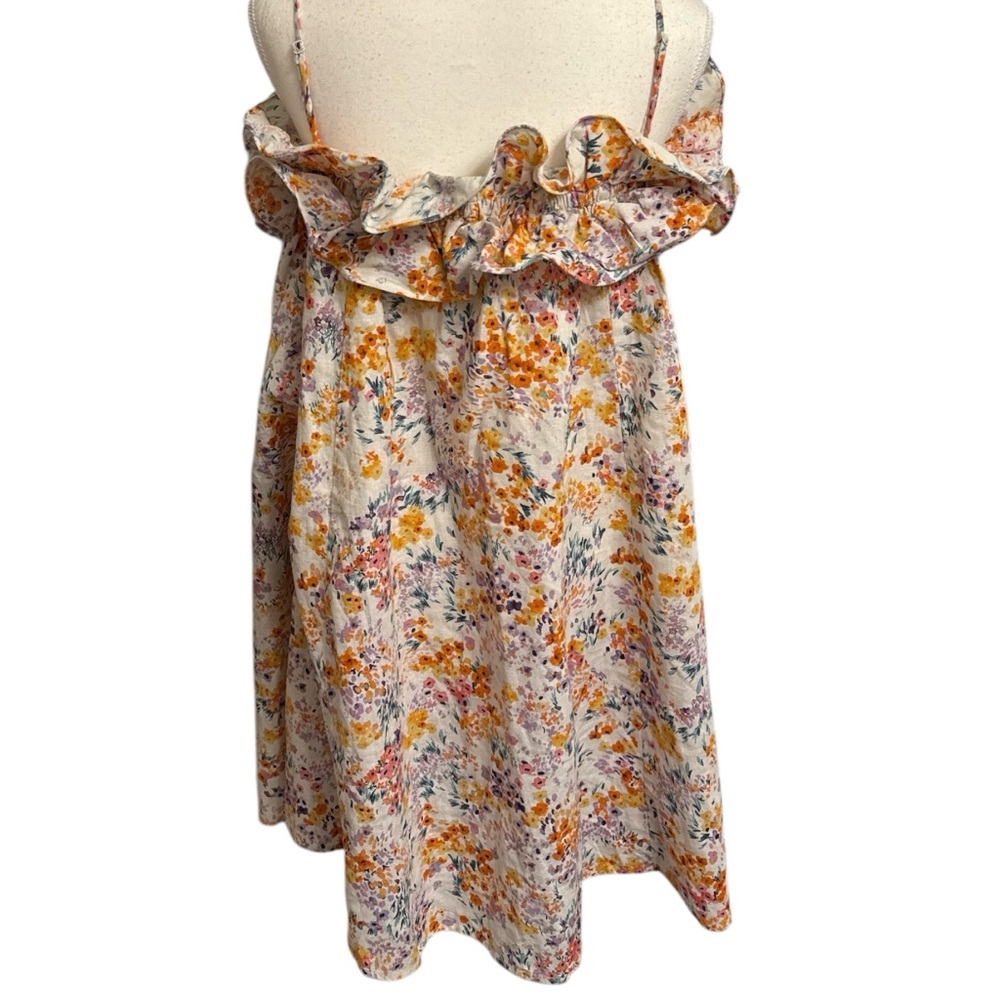 H&M Floral Linen Blend Double Ruffle Babydoll Summer Dress Small - Picture 4 of 6